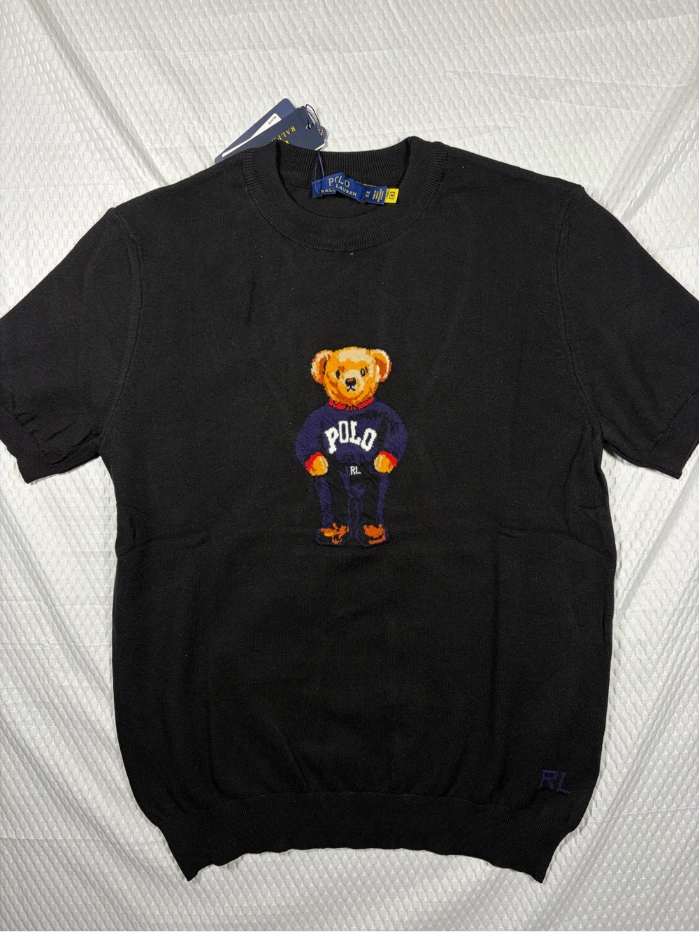 Polo Ralph Lauren Polo Bear Black Short Sleeve Knit Sweater Medium Stretch